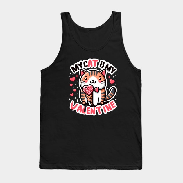 My Cat is My Valentine - Cute Cat with Heart Ice-cream Tank Top by ANSAN